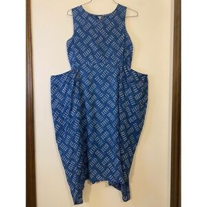 World Market Blue White Dotted Geometric Cotton Sleeveless Midi Dress S/M